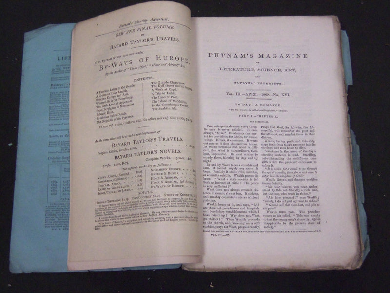 1869 PUTNAM'S MONTHLY MAGAZINE LOT OF 12 ISSUES - GREAT STORIES & ADS - WR 550