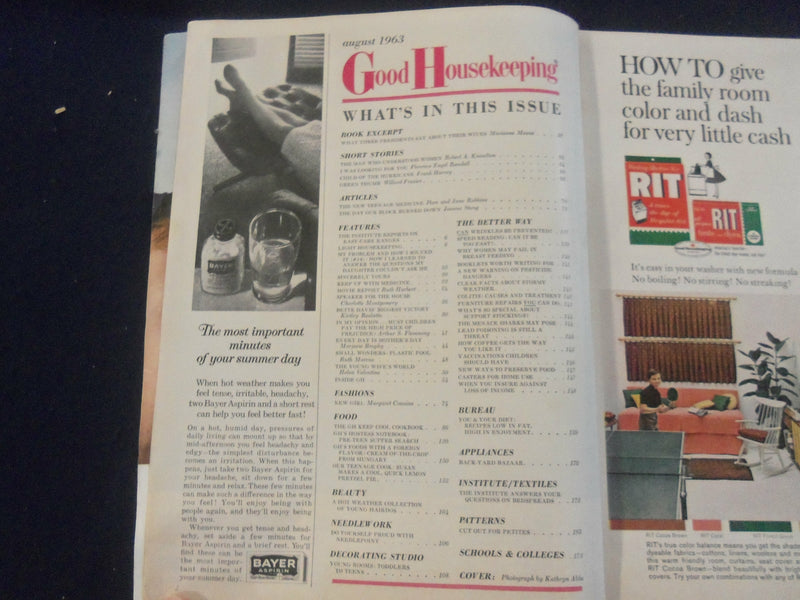 1963 AUGUST GOOD HOUSEKEEPING MAGAZINE - NICE COVER, ARTICLES & ADS - F 252Q