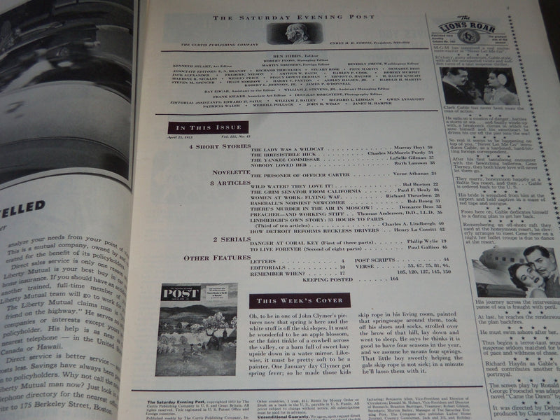 1953 APRIL 25 THE SATURDAY EVENING POST MAGAZINE - ILLUSTRATED COVER - SP 1960