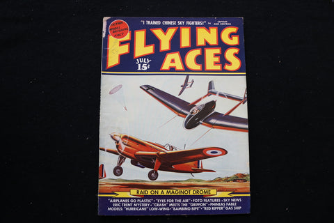 1940 JULY FLYING ACES MAGAZINE - RAID ON A MAGINOT DROME COVER - ST 1011O