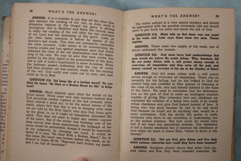 1944 WHAT'S THE ANSWER HARDCOVER BOOK BY DR. H. A. IRONSIDE - KD 9631
