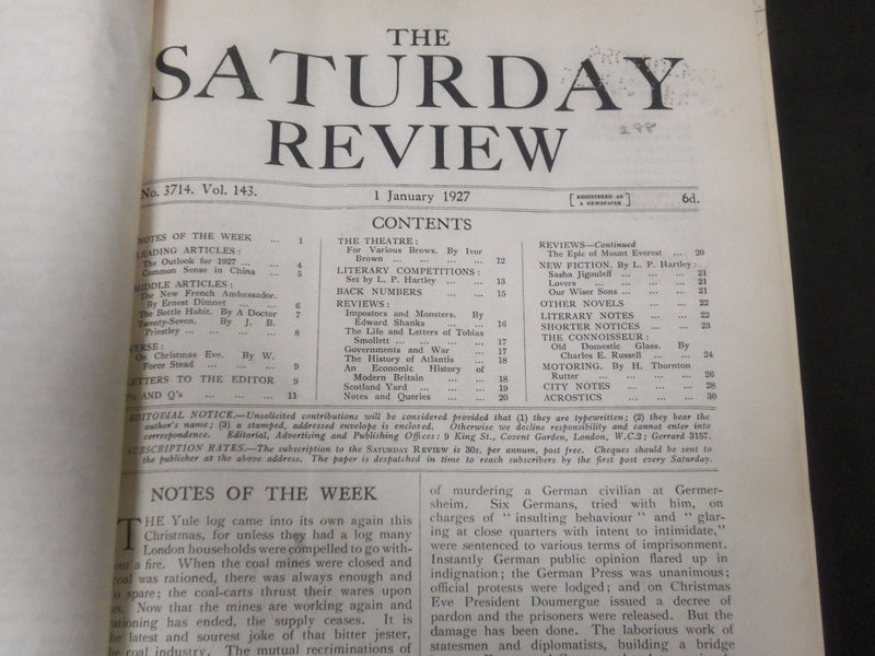 1927 SATURDAY REVIEW 2 BOUND VOLUMES - COMPLETE YR- PUBLISHED IN LONDON - R 1130