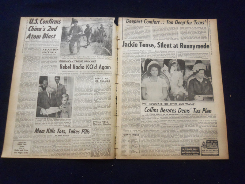 1965 MAY 15 BOSTON RECORD AMERICAN NEWSPAPER - JACKIE KENNEDY'S THANKS- NP 6291