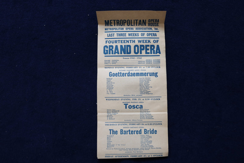 1941-1942 METROPOLITAN OPERA HOUSE BROADSIDES - LOT OF 3 - K 1532