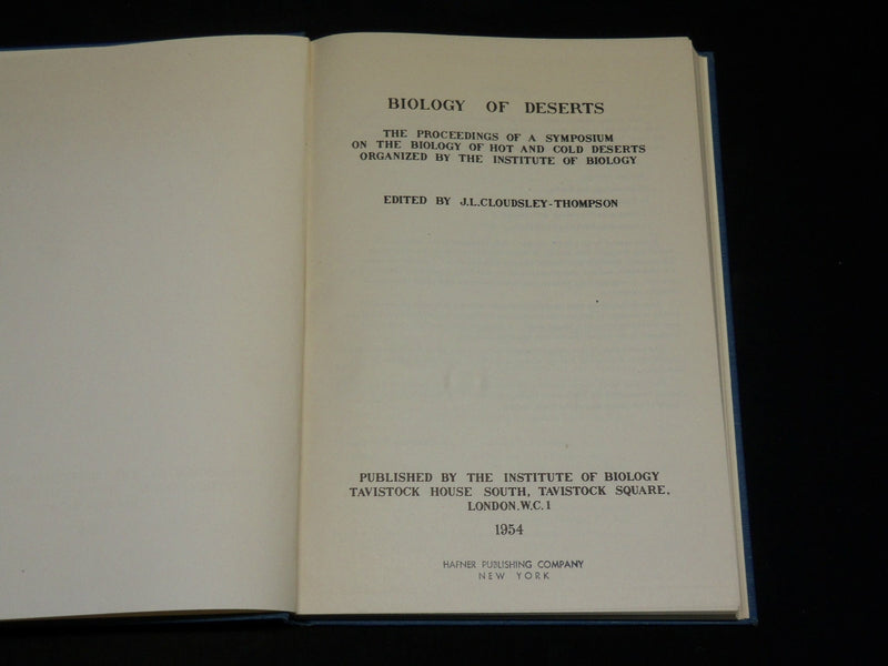 1954 BIOLOGY OF DESERTS BOOK EDITED BY J. L. CLOUDSLEY-THOMPSON - KD 2769F