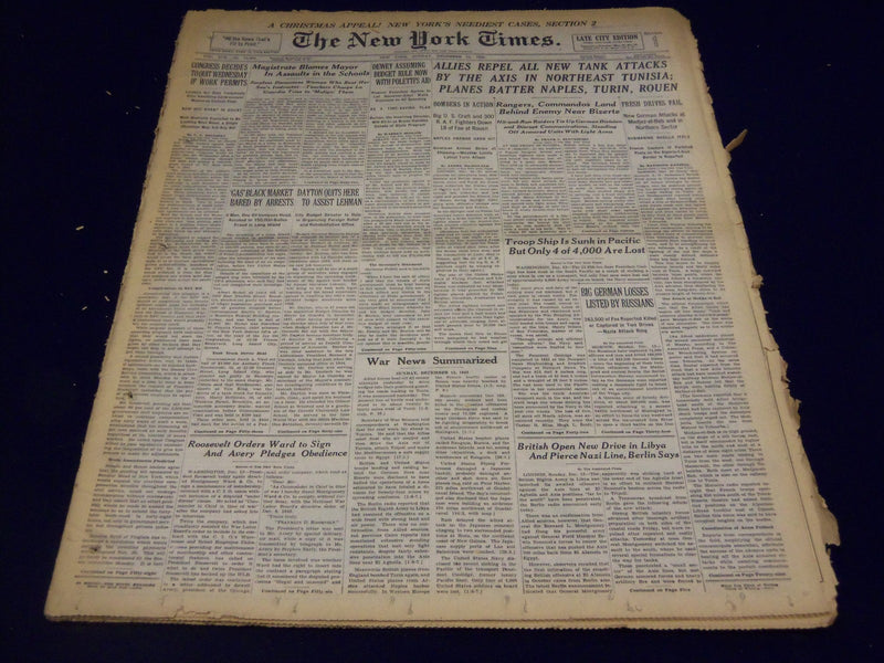 1942 DEC 13 NEW YORK TIMES - PLANES BATTER NAPLES, TURIN, ROUEN - NT 1265