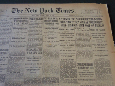 1926 JUNE 13 NEW YORK TIMES - VIVID STORY OF PITTSBURGH VOTE BUYING - NT 5562