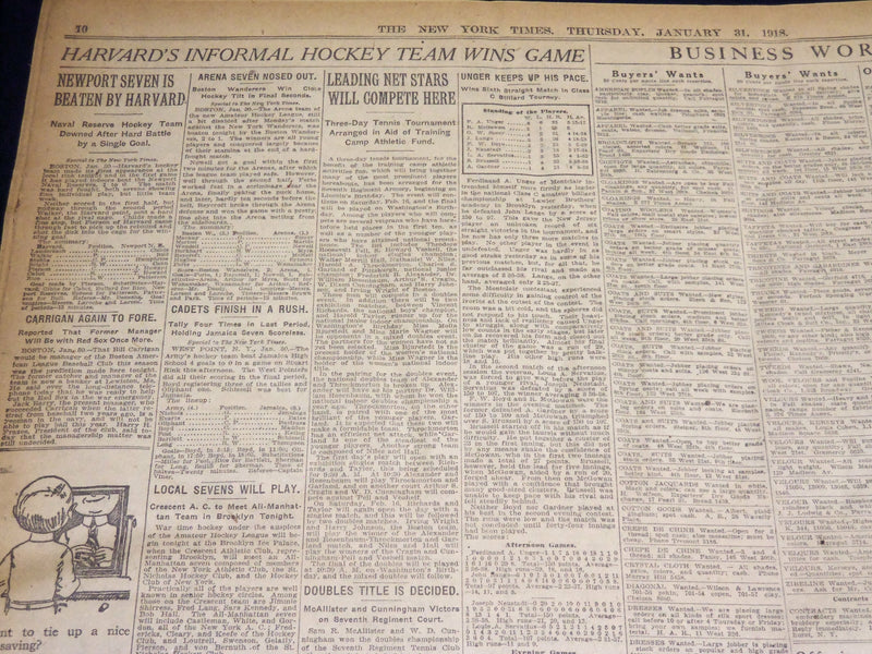 1918 JANUARY 31 NEW YORK TIMES - HINDENBURG WARNS STRIKES IN BERLIN - NT 7928