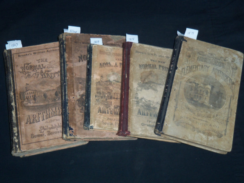 1863-1879 BROOK'S NORMAL PRIMARY ARITHMATIC BOOKS LOT OF 5 - KD 4351F