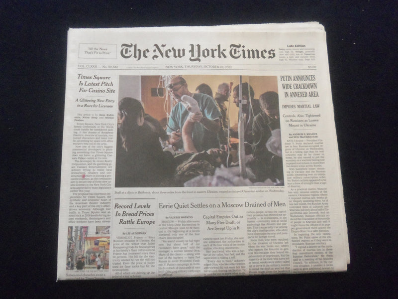 2022 OCT 20 NEW YORK TIMES - PUTIN ANNOUNCES WIDE CRACKDOWN IN ANNEXED AREA