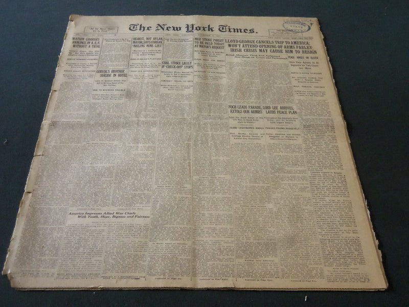 1921 NOVEMBER 2 NEW YORK TIMES - LLOYD GEORGE CANCELS TRIP TO AMERICA - NT 6147