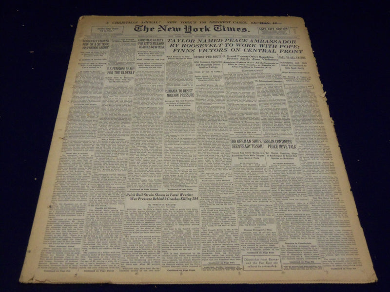 1939 DECEMBER 24 NEW YORK TIMES - TAYLOR PEACE AMBASSADOR - NT 3137