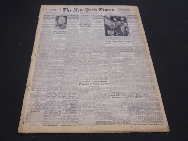 1952 JUNE 22 NEW YORK TIMES - TAFT CLAIMS 603 DELAGATES - NT 4490