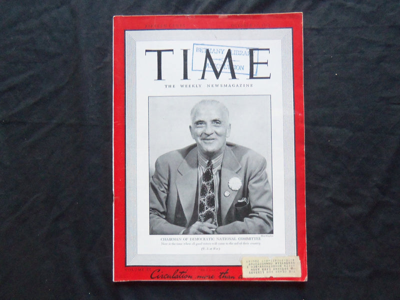 1942 OCTOBER 12 TIME MAGAZINE- ED FLYNN CHAIRMAN OF DEMOCRATIC NATL COMM - T 835