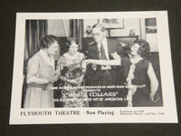 1930'S WHITE COLLARS PROMO CARD & PROGRAM - PLYMOUTH THEATRE - J 2396