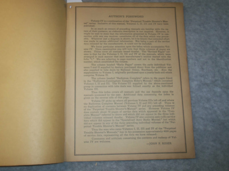 1934-1940 PERPETUAL TROUBLE SHOOTER'S MANUALS - JOHN F. RIDER- LOT OF 2 - J 6334