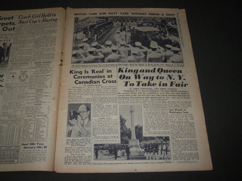 1939 JUNE 10 NEW YORK DAILY NEWS - KING AND QUEEN ON WAY TO N. Y. - NP 2908