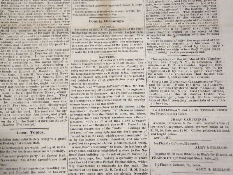 1870 ESSEX COUNTY MERCURY NEWSPAPER LOT OF 41 -SALEM MASSACHUSETTS- NP 2879