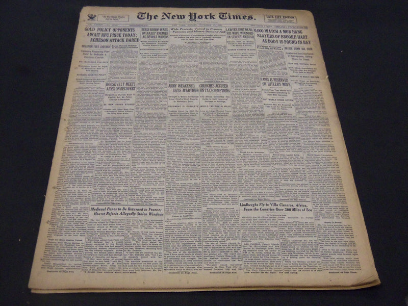 1933 NOV 27 NEW YORK TIMES - 6,000 WATCH A MOB HANG SLAYERS OF HART - NT 5220
