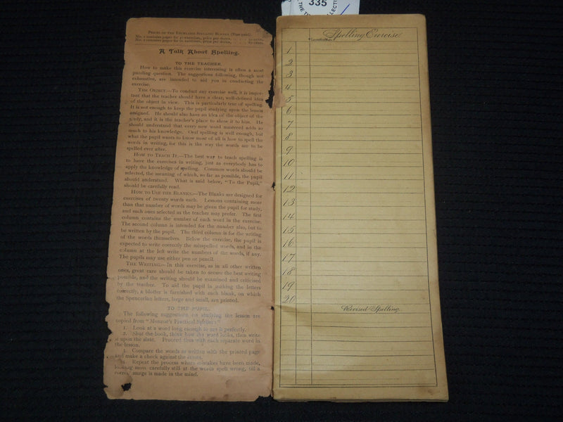 1882 THE EXCELSIOR SPELLING BLANK BOOKLET PUBLISHED BY D. H. KNOWLTON - K 2600