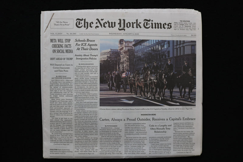2025 JANUARY 8 NEW YORK TIMES - META WILL STOP CHECKING FACTS ON SOCIAL MEDIA