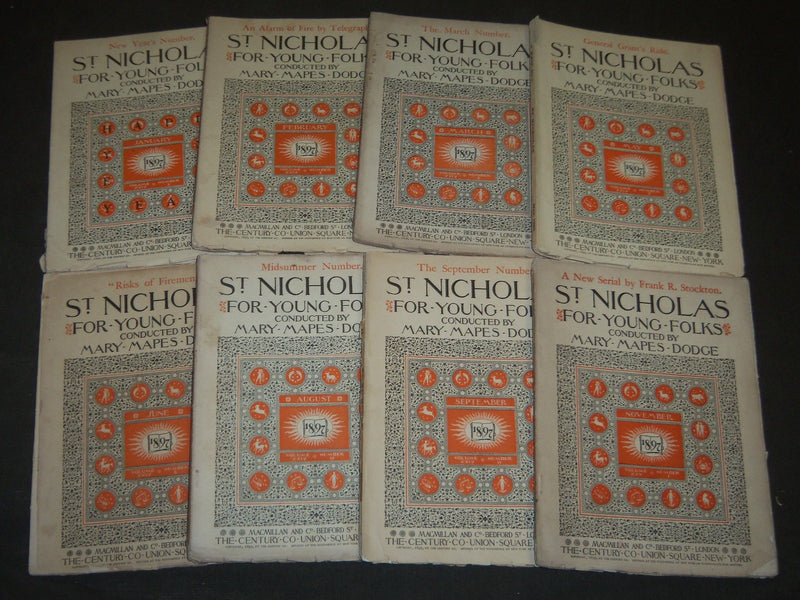 1897 ST. NICHOLAS MONTHLY MAGAZINE LOT OF 8 ISSUES - NICE ILLUS. & ADS - WR 1076