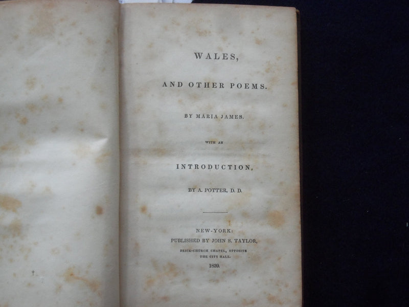 1839 WALES AND OTHER POEMS HARDCOVER BOOK BY MARIA JAMES - KD 8750