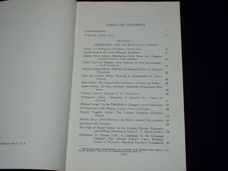 1952 AFRICA IS HERE REPORT OF NORTH AMERICAN ASSEMBLY AFRICAN AFFAIRS - J 7133