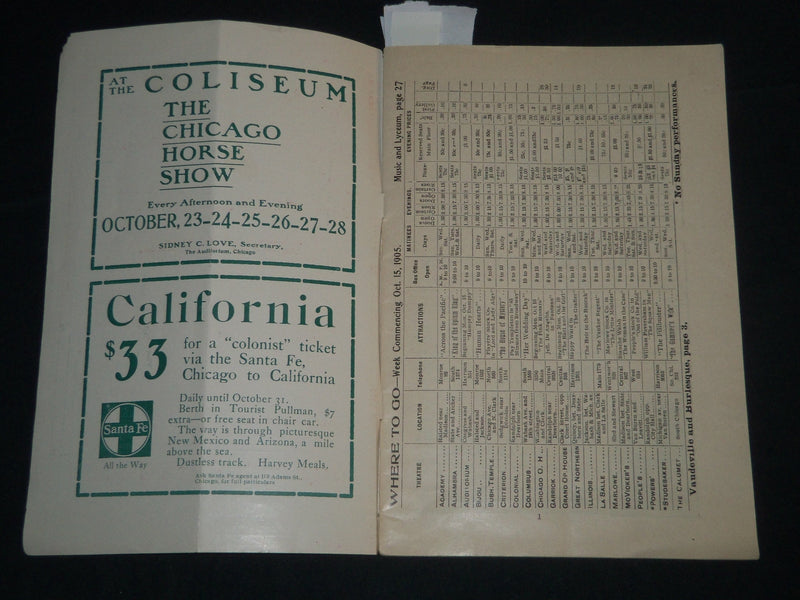 1905 OCTOBER 15 CHICAGO WEEKLY AMUSEMENT GUIDE MAGAZINE - FAY TEMPLETON - J 4608