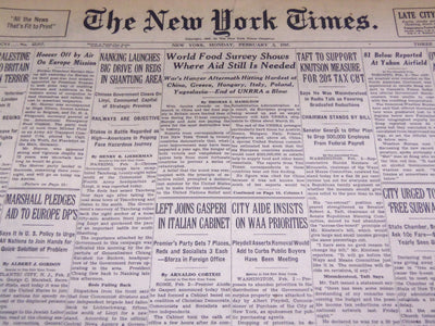 1947 FEBRUARY 3 NEW YORK TIMES - LEFT JOINS GASPERI - NT 3289