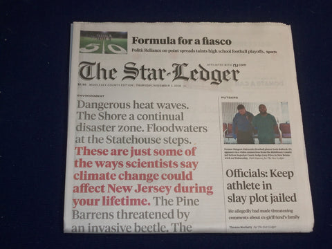 2018 NOVEMBER 1 STAR LEDGER NEWSPAPER - CLIMATE CHANGE COULD AFFECT NJ