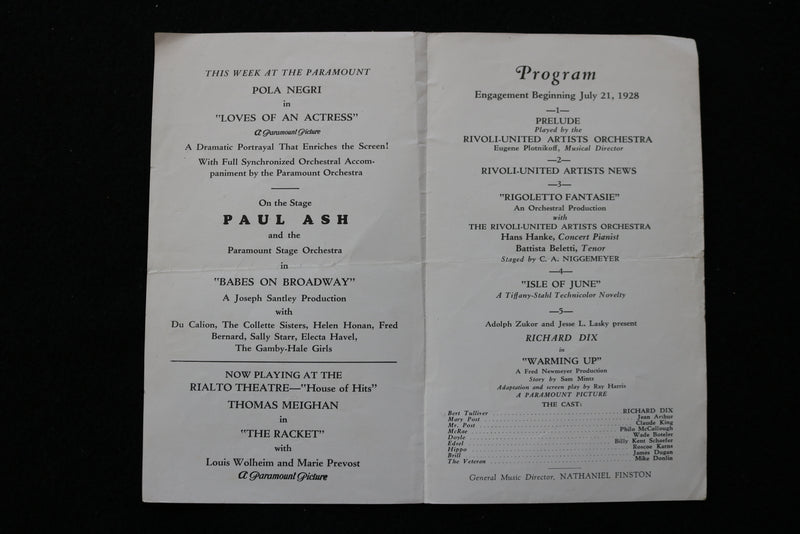 1928 RIVOLI UNITED ARTISTS MOVIE PROGRAMS - NEGRI - LOT OF 5 - K 1973
