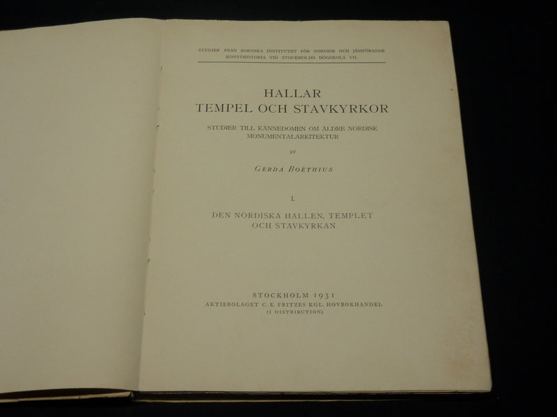 1931 HALLAR TEMPEL OCH STAVKYRKOKR SOFTCOVER BOOK BY GERDA BOETHIUS - KD 5874