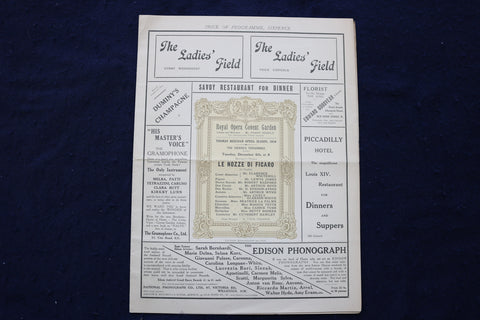 1910 DECEMBER 6 ROYAL OPERA COVENT GARDEN PROGRAM - LE NOZZE DIFIGARO - K 1672