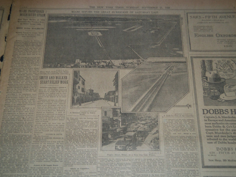 1926 SEPT 21 NEW YORK TIMES - NATION RUSHING RELIEF TO FLORIDA'S 40,000- NT 7578