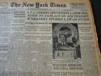 1952 SEPTEMBER 23 NEW YORK TIMES - AFL CHEERS STEVENSON LABOR BID - NT 6119