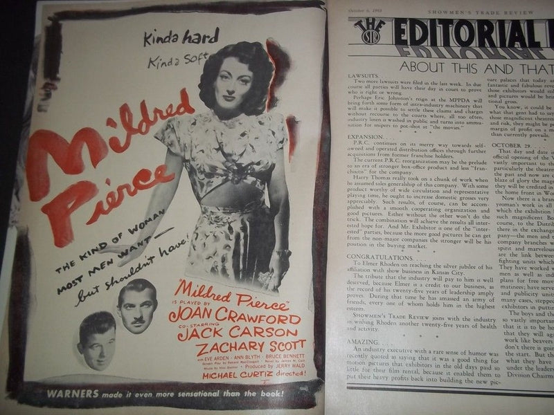 1945 OCT 6 SHOWMEN'S TRADE REVIEW MAGAZINE - GREAT MOVIE ADS - II 4723