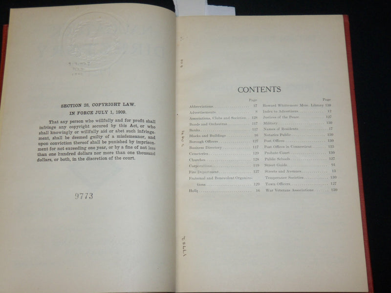 1921 NAUGATUCK DIRECTORY BOOK - CONNECTICUT - NICE ADS - KD 6352