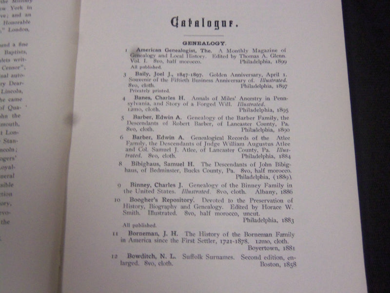 1907 SAMUEL PENNYPACKER LIBRARY AUCTION CATALOGUE NO. 943 PART 4 - J 5208
