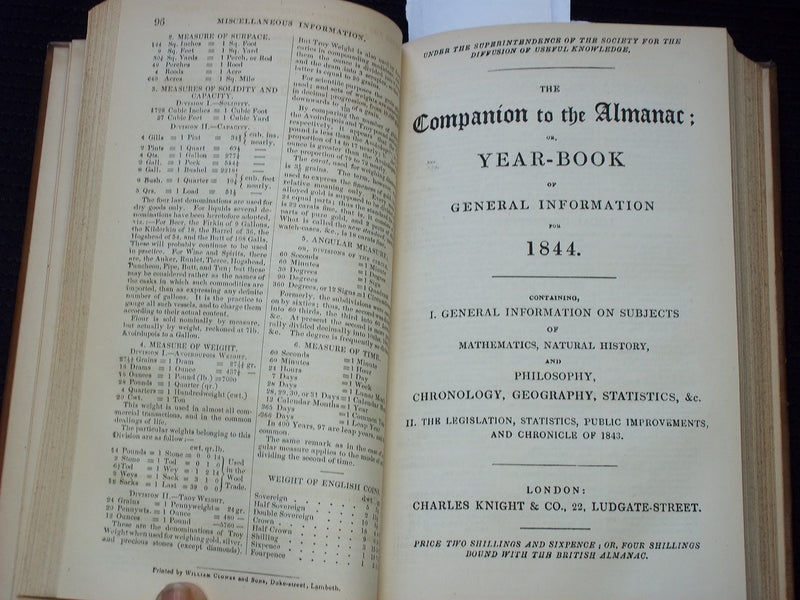 1844 THE BRITISH ALMANAC AND COMPANION VOLUME - LONDON - KD 7589
