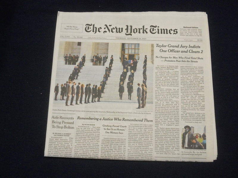 2020 SEPTEMBER 24 NEW YORK TIMES - BREONNA TAYLOR JURY INDICTS 1 AND CLEARS 2
