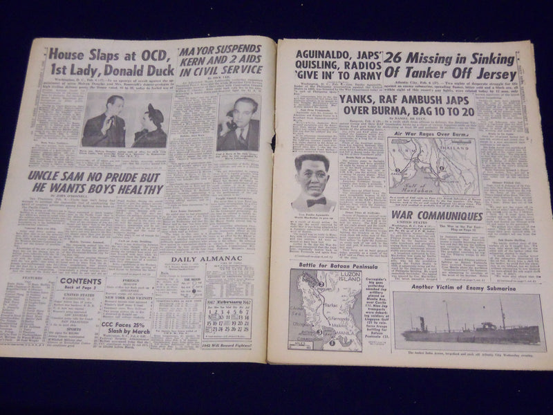 1942 FEBRUARY 7 NEW YORK DAILY NEWS - SUB GETS 17TH SHIP: 26 LOST - NP 1920