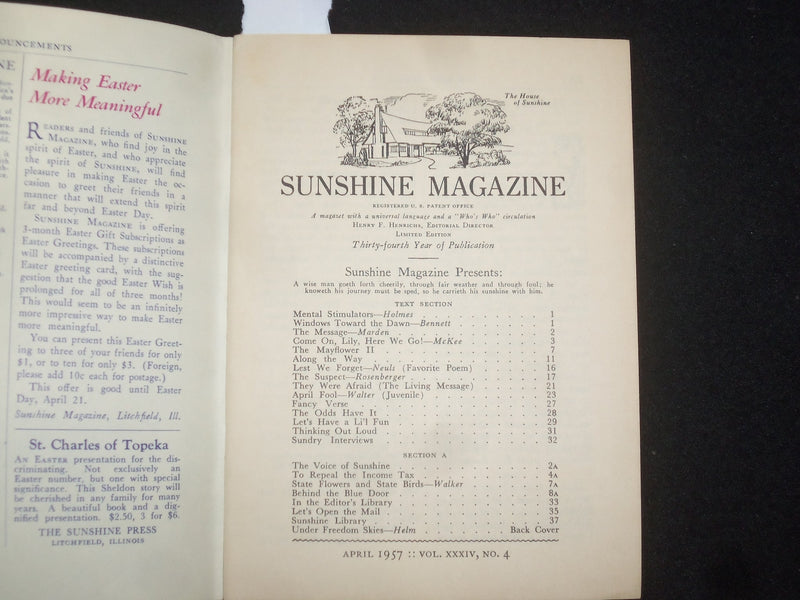 1957 APRIL SUNSHINE MAGAZINE - J 9972