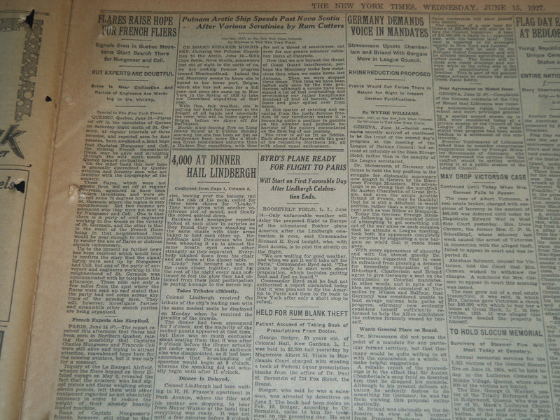 1927 JUNE 15 NEW YORK TIMES - LINDBERGH A TENANT FOR SPIN IN THE AIR - NT 7523