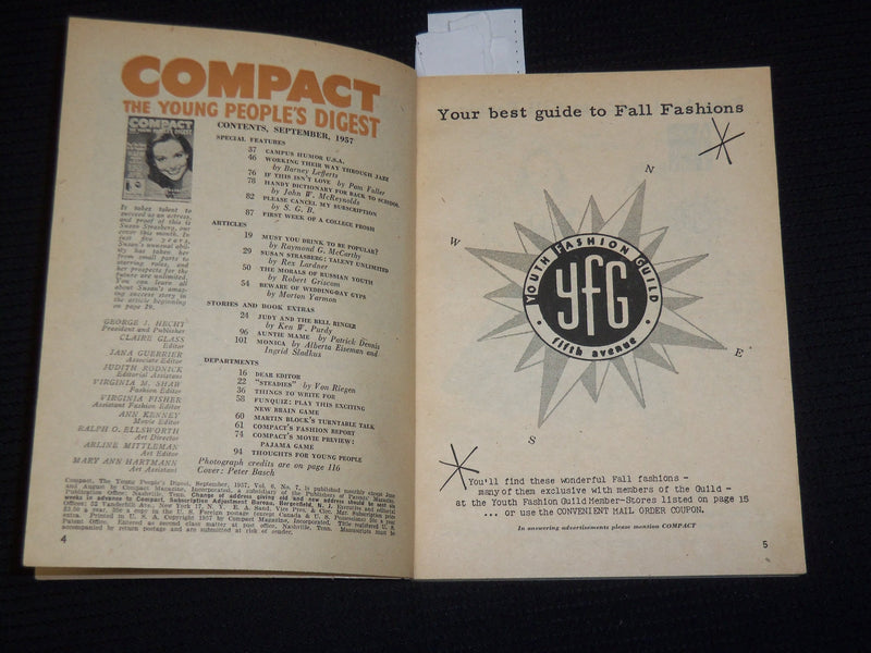 1957 SEPTEMBER COMPACT DIGEST MAGAZINE - SUSAN STRASBERG COVER - SP 4862J