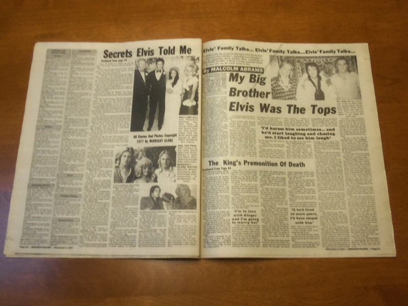 1977 NOVEMBER 1 MIDNIGHT GLOBE NEWSPAPER - ELVIS' FAMILY SPEAKS - NP 4734