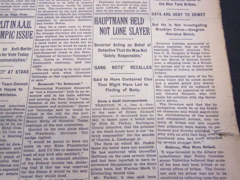 1935 DECEMBER 7 NEW YORK TIMES - HAUPTMANN HELD NOT LONE SLAYER - NT 4849