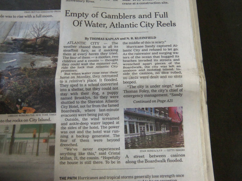 2012 OCTOBER 30 NEW YORK TIMES - STORM PICKS UP SPEED AND DISRUPTS - NP 2449