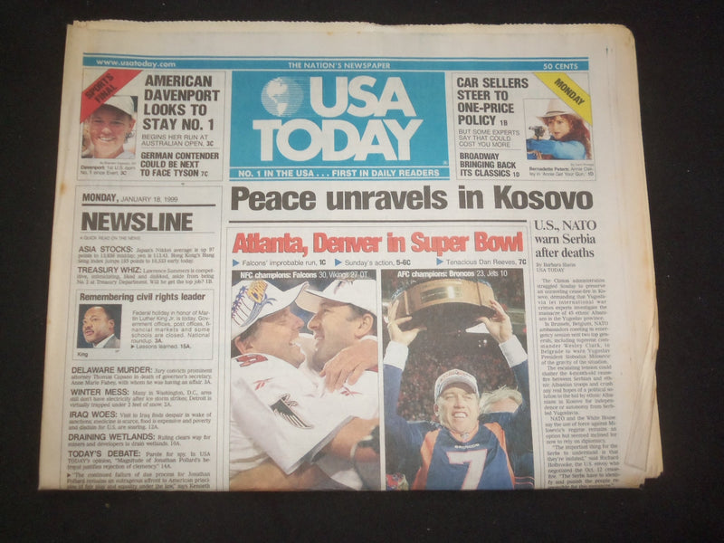 1999 JANUARY 18 USA TODAY NEWSPAPER - PEACE UNRAVELS IN KOSOVO - NP 7986