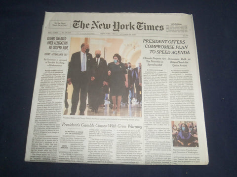 2021 OCTOBER 29 NEW YORK TIMES -PRESIDENT OFFERS COMPROMISE PLAN TO SPEED AGENDA
